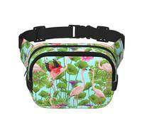 Flamingo Love Flowers Square Doppio Strato Marsupio Mini Regolabile Cintura Borsa Esercizio Corsa Viaggi Escursioni, nero, Taglia unica