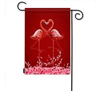 Flamingo Love Heart Welcome Garden Flag,Tropical Pink Birds Kiss Heart Shape Petalo floreale Red Farmhouse Garden Bandiere 12x18 pollici Yard Flag Banner Portico Bandiere per patio Prato Villa Parco