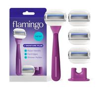 Flamingo Moisture Plus - Set di rasoi da donna con manico per rasoio, 4 ricariche di lame, supporto per doccia - Fig
