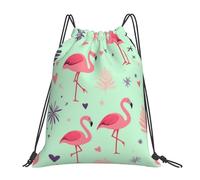 Flamingo Palm Hearts Borsa Coulisse Unisex Sacchetta Stringa Borsa con Coulisse per Campeggio Vacanze Vita Quotidiana 36X42Cm