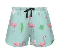 Flamingo Pattern Trendy Flat Style Green Pink Women Pajama Bottoms, Workout Pantaloncini con Pockets per Yoga Running, XXL