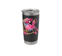 Flamingo Pink Palm Tree Tropical Beach Summer Vacation Funny Bicchiere termico in acciaio inox doppia parete