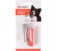 Flamingo Set 2 Spazzolini per Dito per la pulizia dei denti del tuo animale dome