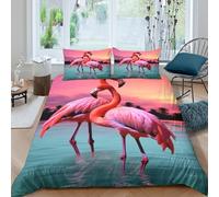 Flamingo sunset scenecopripiumino microfibra morbida 3 Pezzi stampa 3D cerniera nascosta Tropical beach art Set Di Copripiumino con federe per cuscini soffice for adulti Double（200x200cm）