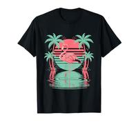 Flamingo Tropical Sunset Beach Riflessione Maglietta