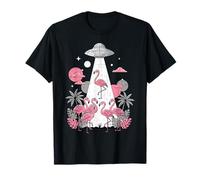 Flamingo UFO Alien Abduction Illustration Sci-Fi Art Graphic Maglietta