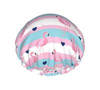 Flamingo1 - Cuffia per capelli da doccia, a doppio strato, riutilizzabile, impermeabile, grande cuffia da doccia da donna, con fodera in PEVA e corda elastica