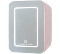 Flamingueo Mini Frigo 10l con Specchio e Luce Led 12v/220v Funzione Caldo e Freddo Rosa