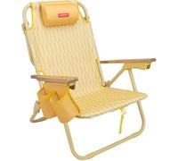 Flamingueo Sdraio da Spiaggia, Foro Imbottito Testa e Braccia, Reclinabile 5 Posizioni, Poggiapiedi e Braccioli Comfort, Maniglie Zaino Facile Trasporto, 59 x 62,5 x 81 cm