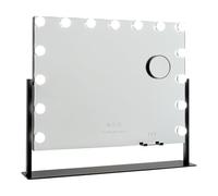 Flamingueo Specchio Trucco con Luci - 15 LED - 3 Modi di Luce - Intensità Regolabile - Controllo Tattile - Caricatore Wireless per Cellulari - Specchio Ingranditore Incluso - Nero - 64x12x54,5cm