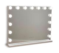 Flamingueo Specchio Trucco con Luci - 15 LED - 3 Modi di Luce - Intensità Regolabile - Controllo Tattile - Presa USB - Specchio Ingranditore Incluso - Vanity Mirror - Bianco - 58x12x48cm
