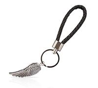 Flanacom Portachiavi Angelo Custode Ali Nere - Portafortuna Auto - Regalo Partner - Metallo Nero 33mm 10g