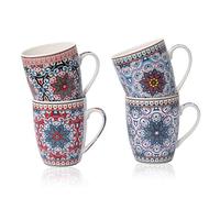 Flanacom Set 4 Tazzine Caffè Orientali Ceramica 300ml - Stile Marocchino Boho Lavastoviglie Microonde Regalo