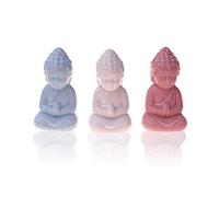 Flanacom Set di 3 Statuette di Buddha in Ceramica - Statuetta Decorativa per Interni, Balcone e Giardino - Statuetta di Feng Shui Decorativa Decoratione Decorazione Moderna Appartamento (Buddha)