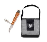 Flanacom Set Raccolta Funghi Pieghevole - Coltello Acciaio con Spazzola, Righello e Cestino Vimini