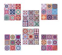 Flanacom Sottobicchieri Ceramica 6 Pezzi Boho - Set Orientali con Sughero - Piastrelle Decorative Marocchine 11cm