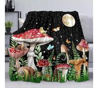 Flanella Coperta per Letto, Red Mushroom Moon Frog Butterfly Green Botanical, Decorativo Coperta in Flanella, Plaid Pile per Multiuso, Accogliente, Morbida L
