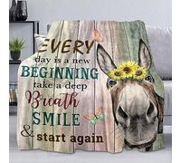 Flanella Plaid per Letto, Donkey Farmhouse Animal Butterfly Yellow Sunflower Inspirational, Leggero Coperta Divano, Coperte in Pile per Morbida, Leggero, Microfibra L