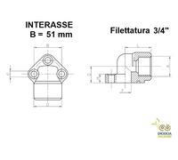Flangia pompa oleodinamica 3/8 1/2 3/4" a 3 fori Interasse 30 40 51 pompe gr 2/3