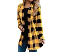 FlannelPlaid Shirt Women Trendy Plus Size Work Cardigan Long Sleeve Loose Buffalo Gingham Jacket Open Front Outfits Sweater (Yellow,L)