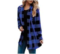 FlannelPlaid Shirt Women Trendy Plus Size Work Cardigan Long Sleeve Loose Buffalo Gingham Jacket Open Front Outfits Sweater (Blue,L)