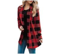 FlannelPlaid Shirt Women Trendy Plus Size Work Cardigan Long Sleeve Loose Buffalo Gingham Jacket Open Front Outfits Sweater (Red,5XL)