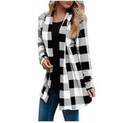 FlannelPlaid Shirt Women Trendy Plus Size Work Cardigan Long Sleeve Loose Buffalo Gingham Jacket Open Front Outfits Sweater (White,4XL)