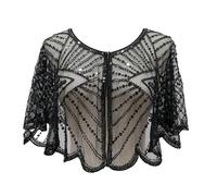 Flapper Stola, sciarpa in pizzo per abiti da sera da donna | abito da sera mantello sciarpa capelet coperta per viaggio mascherata all'aperto cosplay fotografia file, Nero, Siehe Beschreibung