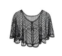 Flapper Stola - Sciarpa in pizzo per abiti da sera da donna, leggera, per viaggi all'aperto, appuntamenti, cosplay, fotografia, balli di fine anno, Nero , Siehe Beschreibung