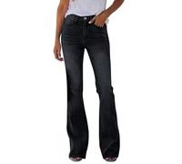 Flare Bell Bottom Jeans da donna a vita alta, larga, in denim, colore nero, 48, Nero , XL