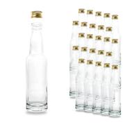 Flaschenbauer - 25 piccole bottiglie di vetro da 100 ml con tappo a vite oro PP22, bottiglie di vetro da riempire autonomamente, per succhi, sciroppi, grappa, olio, liquori, Made in Germany