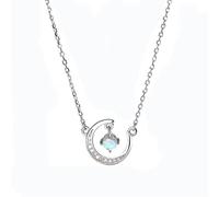Flash Diamond Moonstone Necklace Women's S925 Japanese And Korean Collarbone Chain Clothing Accessories