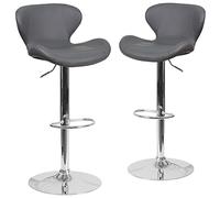 Flash Furniture 2 sgabelli da Bar contemporanei, Altezza Regolabile, con Schienale Curvo e Base cromata, Metallo, Compensato, Cromo, Schiuma, Vinile Grigio, 2 Pezzi, 2 unità