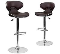 Flash Furniture 2 sgabelli da Bar contemporanei, Comodi, in Vinile, Altezza Regolabile, con Base cromata, Metallo, Marrone, 2 Pezzi, 2 unità