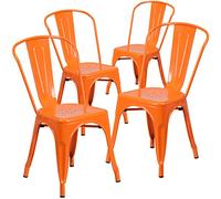 Flash Furniture 4 sedie impilabili, qualità professionale, in metallo, per interni ed esterni, in plastica e gomma, arancione, set da 4 unità