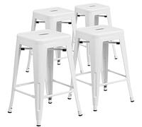 Flash Furniture 61 cm alto Backless Black metal indoor-outdoor contatore altezza sgabello con seduta quadrato, metallo, White, 4 pz