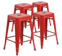 Flash Furniture 61 cm alto Backless Black metal indoor-outdoor contatore altezza sgabello con seduta quadrato, metallo, Red, 4 pz