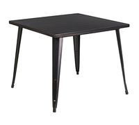 Flash Furniture 90,2 cm Square Metal Indoor-Outdoor Tavolo, Metallo, Black-Antique Gold, 35,5'