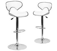 Flash Furniture Aidan - Set di 2 sgabelli da Bar in Vinile Bianco con Schienale Medio, Altezza Regolabile, Base cromata