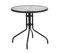 Flash Furniture Barker - Tavolo Rotondo in Vetro temperato con Bordo in Rattan Nero, 71 cm
