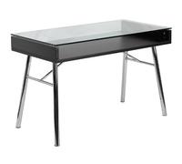Flash Furniture Brettford - Scrivania con ripiano in Metallo temperato, Piano in Vetro Trasparente/Struttura cromata, 128,27 x 68,58 x 13,97 cm