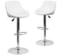 Flash Furniture Caldwell - Set di 2 sgabelli a Secchiello in Vinile Bianco con Schienale a Rombi e Base cromata, Altezza Regolabile