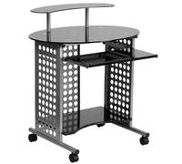 Flash Furniture NAN GG Cassini-Scrivania Mobile per Computer, Colore, Metallo, Piano in Vetro Nero/Cornice Argento, 88.9 x 67.31 x 14.605 cm