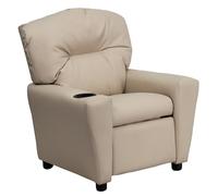 Flash Furniture Chandler, poltrona reclinabile in vinile per bambini con portabicchieri e reclinabile di sicurezza, moderna sedia reclinabile per bambini, supporta fino a 90 lbs, beige