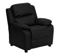 Flash Furniture Deluxe - Poltrona reclinabile imbottita per bambini, stile contemporaneo, con braccioli, in pelle, colore: nero, 66,04 x 53,34 x 53,34 cm