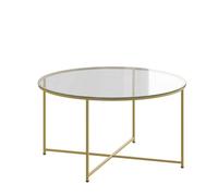 Flash Furniture Greenwich Collection-Tavolino da caffè Moderno in Vetro con Cornice Incrociata, Metallo, Trasparente/Oro Spazzolato, Set di 1
