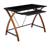 Flash Furniture Jude - Scrivania per computer in vetro con vassoio estraibile per tastiera e telaio incrociato, colore: Nero