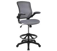 Flash Furniture Kale Sedia da ufficio con schienale medio alto e anello piedi regolabile in altezza e supporto lombare, sedia direzionale in rete con braccioli, grigio scuro