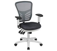 Flash Furniture Nicholas Sedia girevole da ufficio e da gioco con schienale medio, sedia da ufficio ergonomica in rete con supporto lombare e altezza regolabili, grigio/bianco