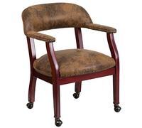 Flash Furniture Sedia da conferenza con Rivestimento per Unghie e Ruote, in Legno, Giacca Bomber in Microfibra Marrone, Set da 1